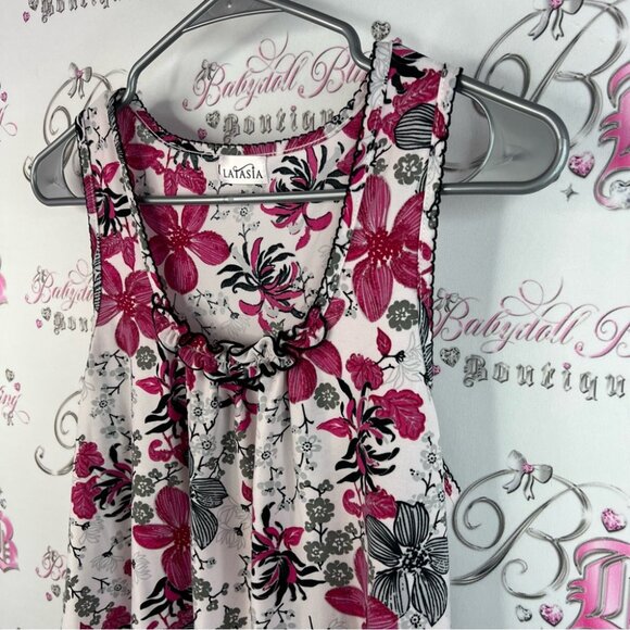 Laiasia tank top ruffle detail Floral Sleeveless Top in Pink black white Gray - Picture 3 of 11